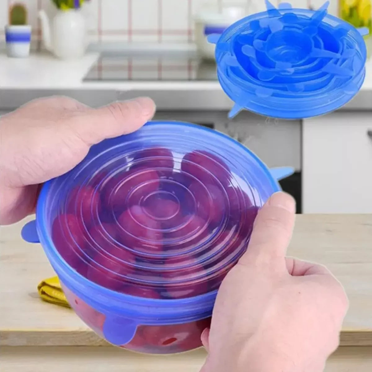 6 dalių silikoninių maisto dangtelių rinkinys