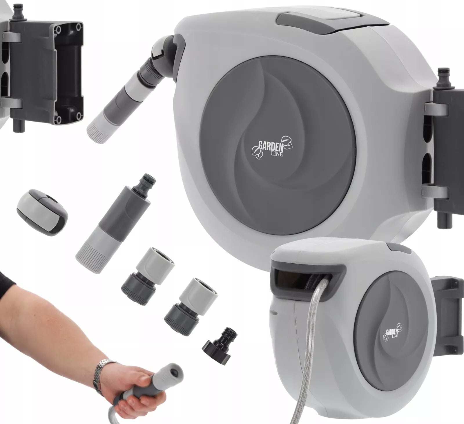 Automatinis sodo žarnos laikiklis su žarna 30 m + 2 m