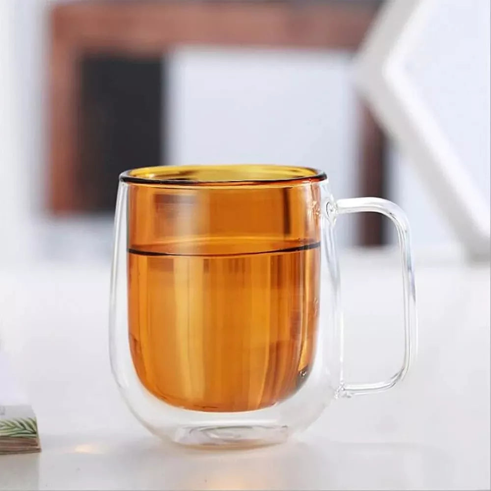 Dviejų sienelių stiklinis puodelis su rankenėle, 450 ml