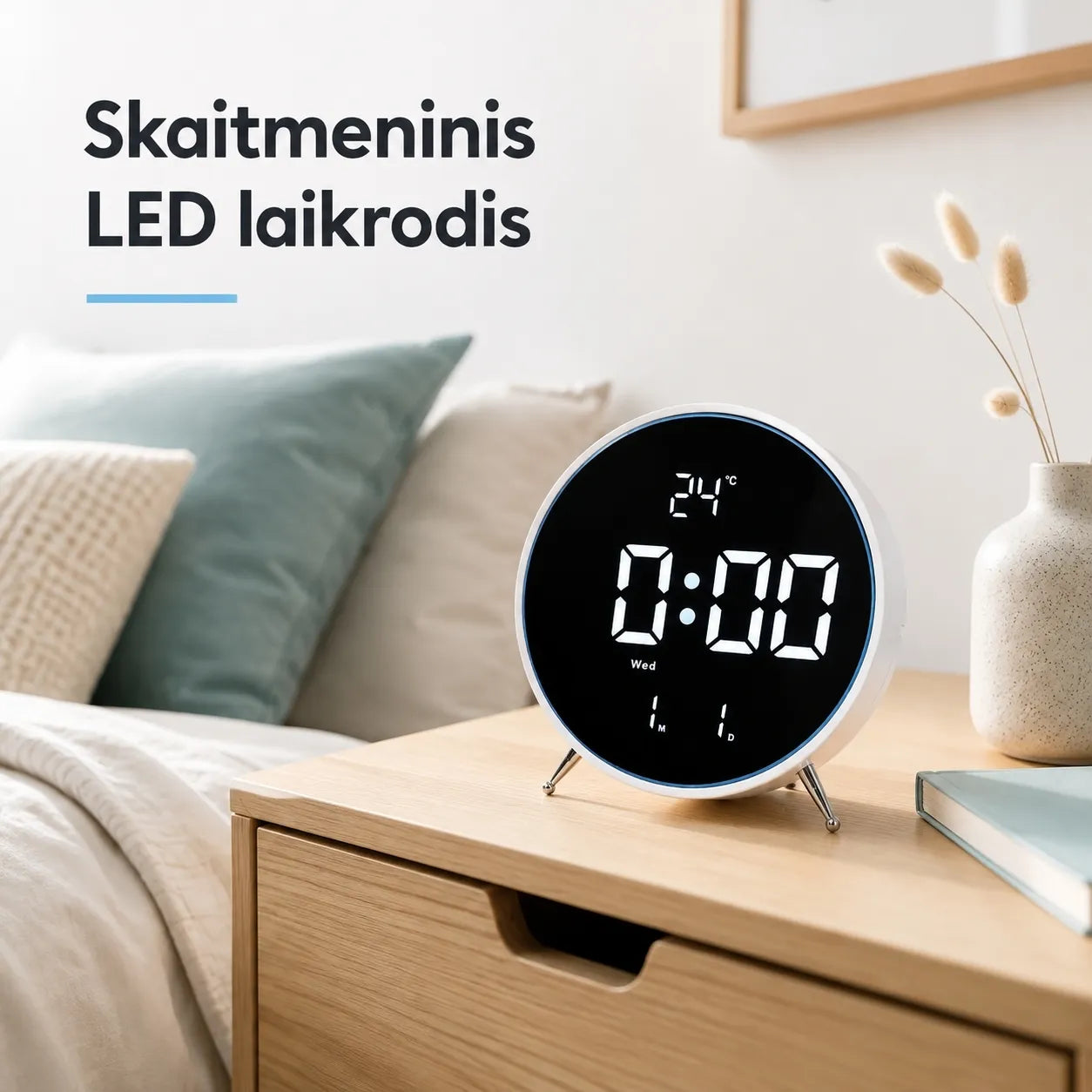 Elektroninis laikrodis su data ir termometru TR2250E