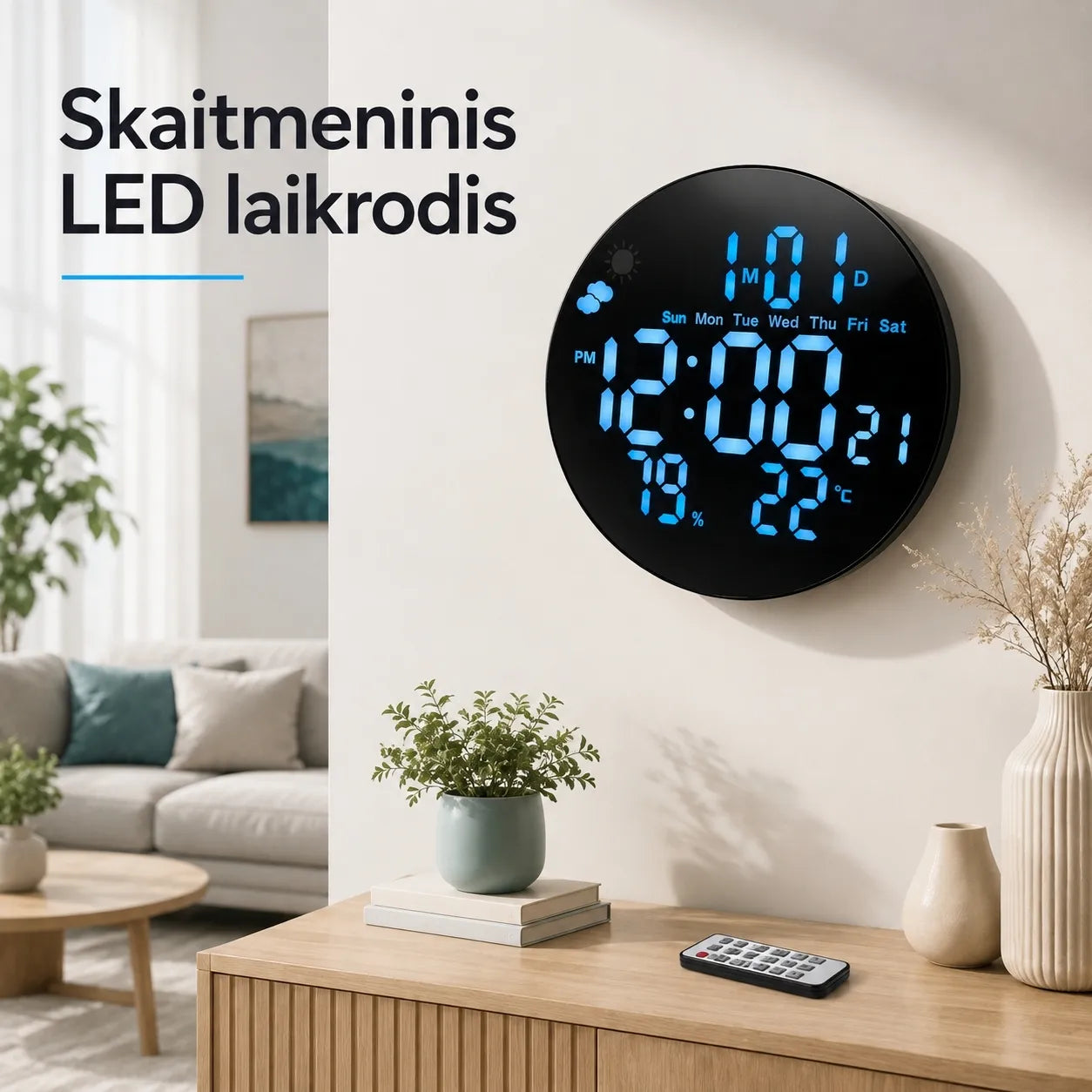Elektroninis laikrodis su data ir termometru TR2250H