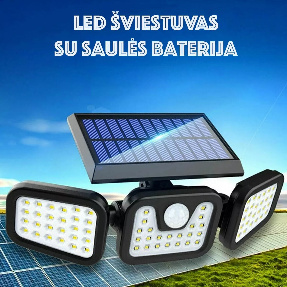 LED šviestuvas su saulės baterija iš EKSPOZICIJOS