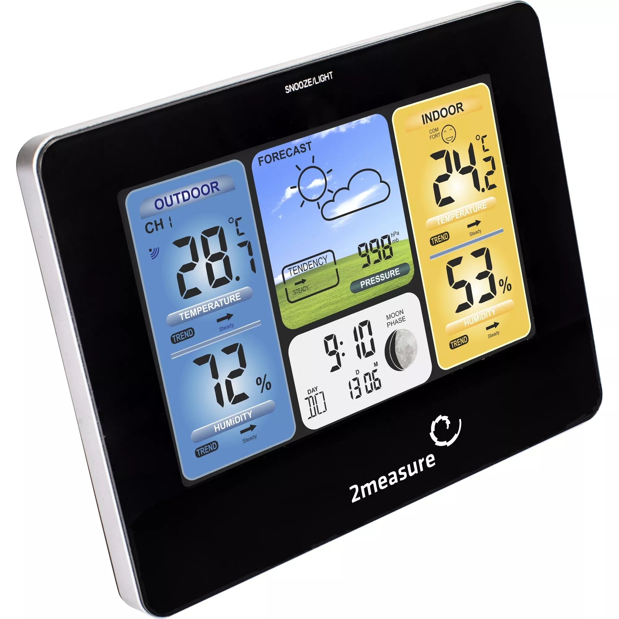 Meteorologinė stotis RCC – Elektroninė, bevielė, jutiklinė, juoda