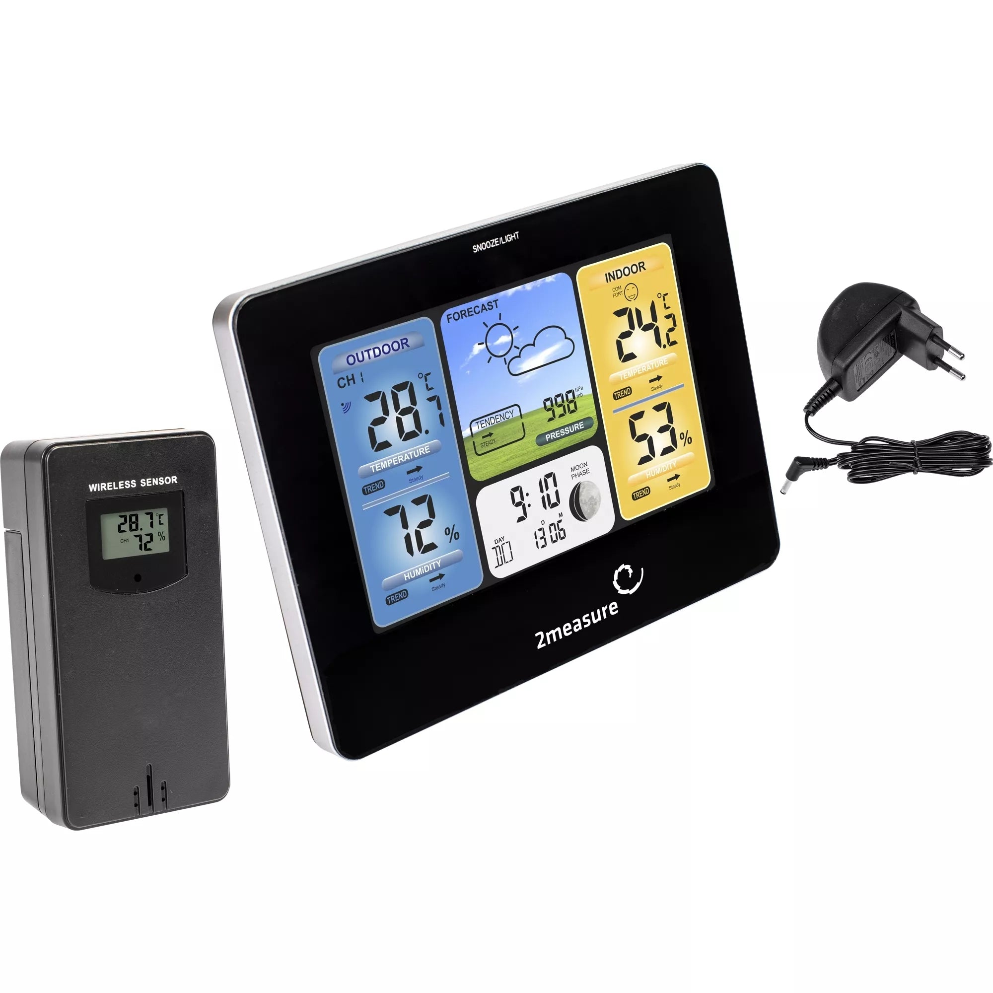 Meteorologinė stotis RCC – Elektroninė, bevielė, jutiklinė, juoda