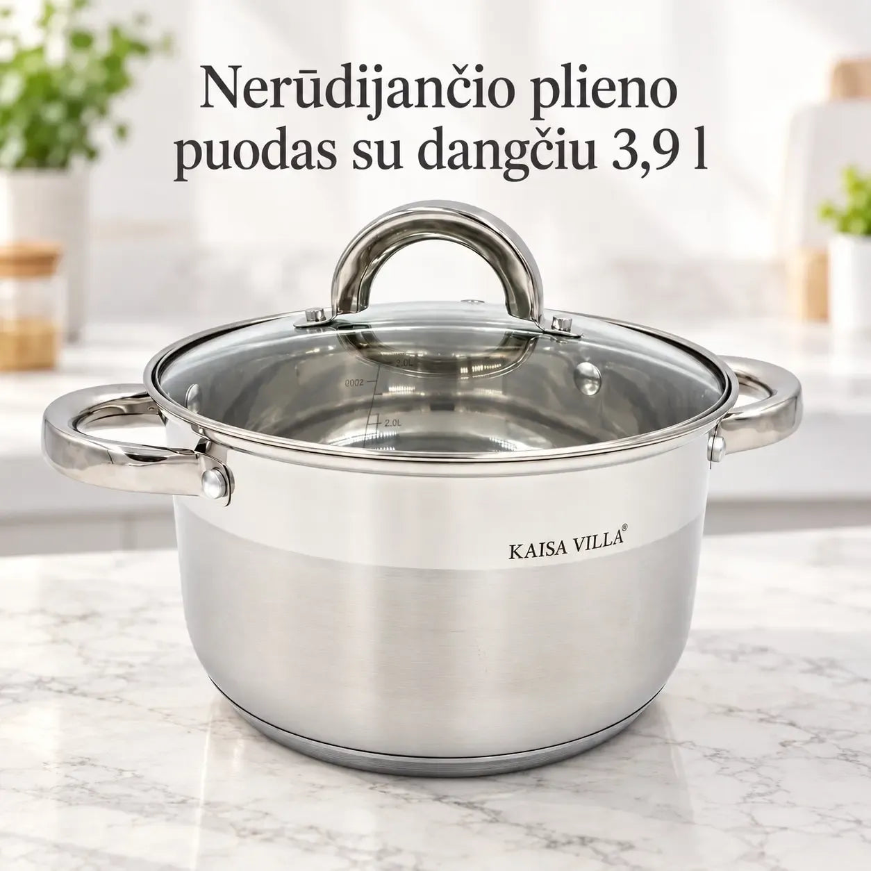 Puodas su stikliniu dangčiu 3,9 l TR2295B