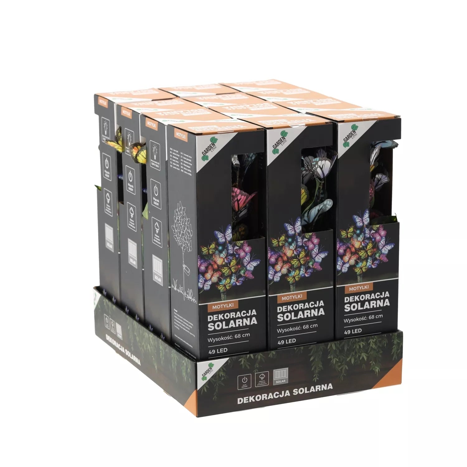 Saulės energija maitinama sodo dekoracija su LED drugeliais, 68 cm