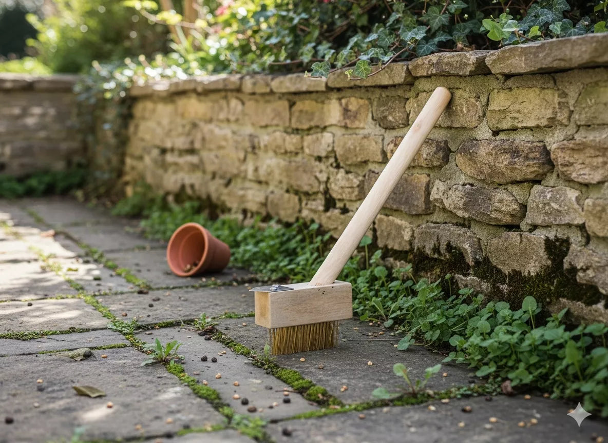 Šepetys piktžolėms ir trinkelių siūlėms valyti, 28 cm