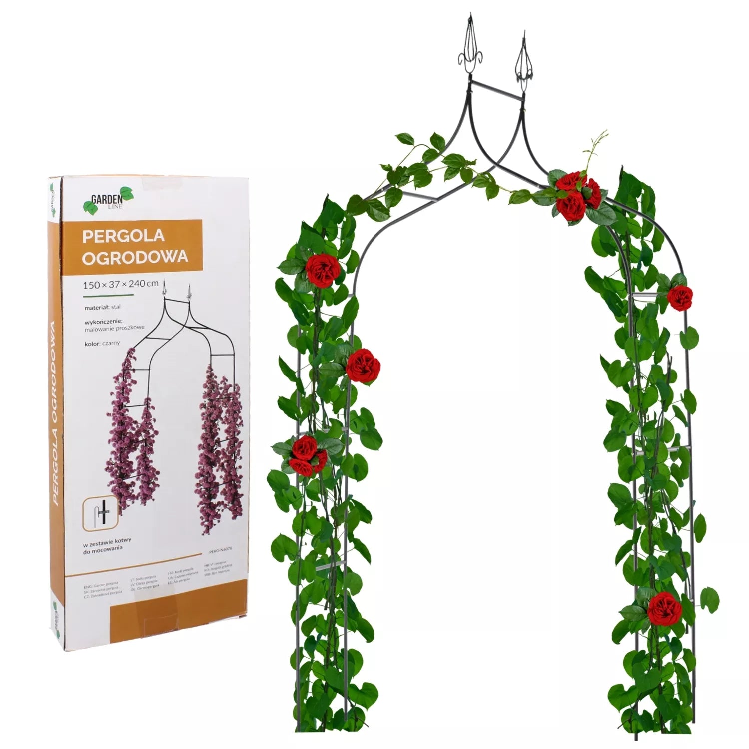 Sodo pergola augalams 150 × 37 × 240 cm, metalinė, juoda