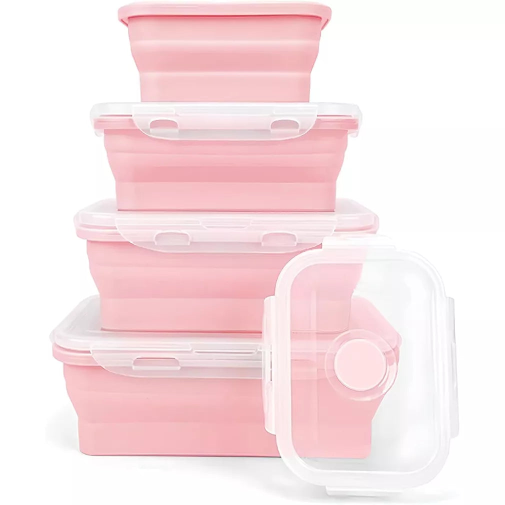 Stačiakampių silikoninių maisto indelių rinkinys (rožinė)