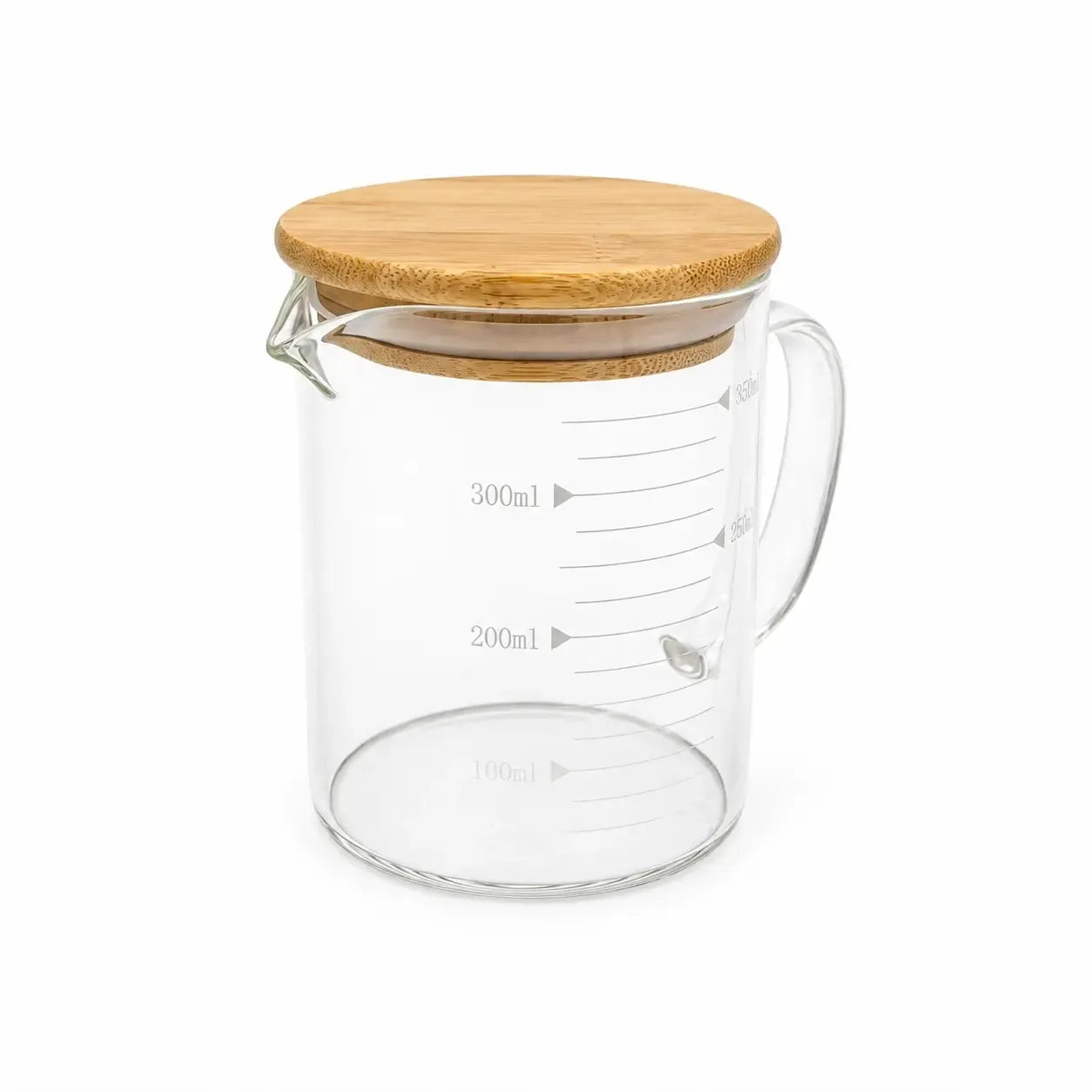 Stiklinis puodelis su bambukiniu dangteliu ir matavimo skale 250 ml