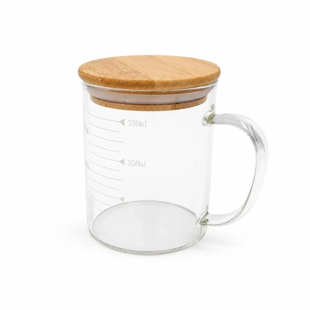 Stiklinis puodelis su bambukiniu dangteliu ir matavimo skale 250 ml